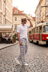 The Lazy Poet Men's Drew Capri Linen Pajama Pant