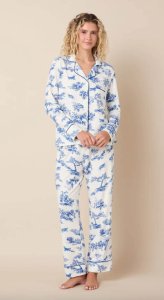 The Cat's Pajamas Women's Field & Feather Pima Knit Cotton Classic Pajama Set