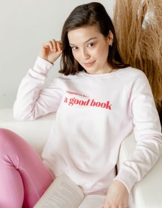 Happiness is...A Good Book Women's Crew Neck Sweatshirt in Ballet Pink