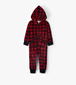 Little Blue House by Hatley Red Buffalo Plaid Kids Hooded Fleece Jumpsuit