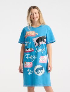 Little Blue House by Hatley Let Sleeping Dogs Lie Cotton Sleepshirt in Cendre Blue