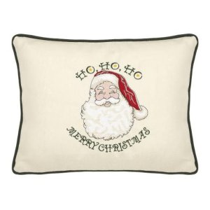 "Ho Ho Ho Merry Christmas" Cream Embroidered Gift Pillow