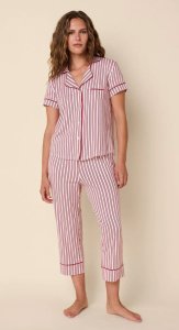 The Cat's Pajamas Women's Holiday Stripe Pima Knit Cotton Capri Pajama Set