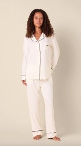 The Cat's Pajamas Women's Ivory/Navy Pima Knit Cotton Classic Pajama Set