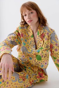 Karen Mabon Alpine Leopards Organic Cotton Classic Pajama Set in Yellow