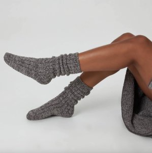 Kashwére Ribbed Heathered Silver Fox/Pewter Lounge Socks