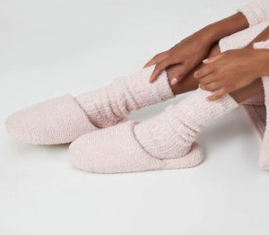 Kashwére Ribbed Heathered Blush/White Lounge Socks