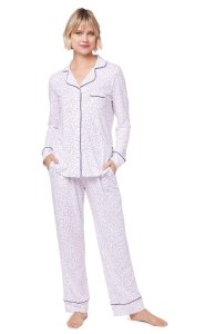 The Cat's Pajamas Women's Confetti Dot Pima Knit Cotton Classic Pajama Set in Lavender
