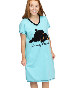 Lazy One Bearly Awake V-Neck Cotton Nightshirt in Blue