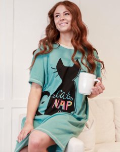 Lazy One Cat Nap Cotton Nightshirt in Blue