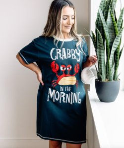 Lazy One Crabby in the Morning Cotton Nightshirt in Dark Blue
