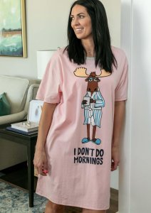 Lazy One I Don't Do Mornings Cotton Nightshirt in Pink