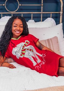 Lazy One Moosletoe V-Neck Cotton Nightshirt in Red