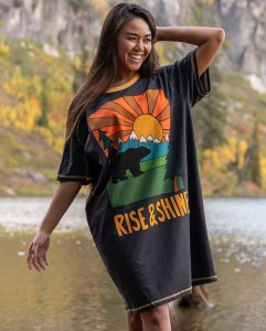 Lazy One Rise & Shine Cotton Nightshirt in Charcoal Grey