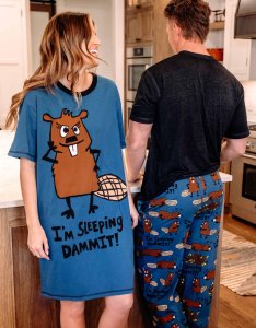 Lazy One I'm Sleeping Dammit Cotton Nightshirt in Blue