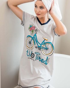 Lazy One Two Tired V-Neck Cotton Nightshirt in Grey