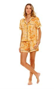 The Lazy Poet Women's Nina Claire Saffron Linen Short Sleeve Shorts Set