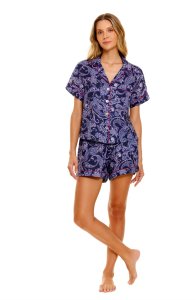The Lazy Poet Women's Nina Syrus Blue Linen Short Sleeve Shorts Set