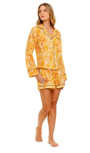 The Lazy Poet Women's Vera Claire Saffron Linen Long Sleeve Shorts Set