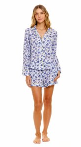 The Lazy Poet Women's Vera Ecru Seashells By The Shore Linen Long Sleeve Shorts Set
