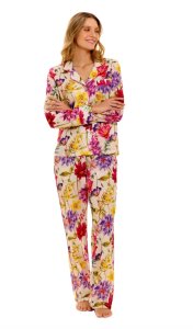 The Lazy Poet Women's Emma Wind Flowers Cotton Classic Long Sleeve Pajama Set