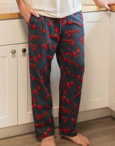 Lazy One Men's Lobster Cotton Knit Pajama Pant in Grey and Red