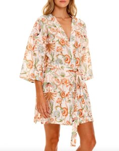 The Lazy Poet Women's Lola Peach Jungle Lush Linen Kimono Robe