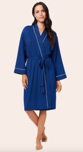 The Cat's Pajamas Women's Marine Blue Pima Knit Cotton Kimono  Robe