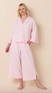 The Cat's Pajamas Women's Mariposa Organic Pima Cotton Wide Leg Pajama Set in Pink