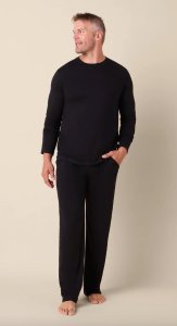 The Cat's Pajamas Men's Classic Pima Knit Cotton Pullover Lounge Set in Midnight