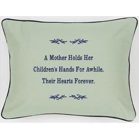 "A Mother Holds Her Children's Hands..." Green Embroidered Gift Pillow