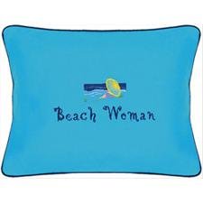 "Beach Woman" Blue Embroidered Gift Pillow