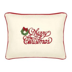 "Merry Christmas" Cream Embroidered Gift Pillow