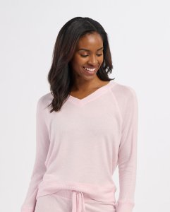 Boxercraft Women's Cuddle V-Neck Lounge Top in Pink Serenity Heather