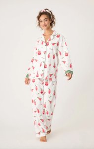PJ Salvage Cranberries & Cocktails Classic Flannel Pajama Set in Ecru