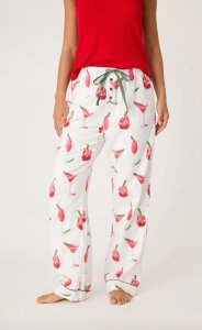 PJ Salvage Cranberries & Cocktails flannel Pajama Pant in Ecru