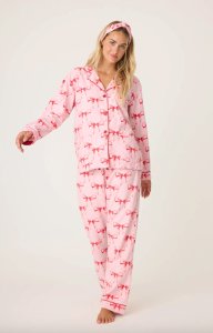 PJ Salvage Ribbons & Bows Classic Flannel Pajama Set in Candy Pink