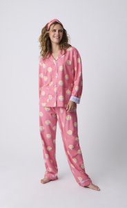 PJ Salvage Keep Smiling Classic Flannel Pajama Set in Hot Pink