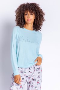 PJ Salvage Kickin' It Long Sleeve Lounge Top in Aqua