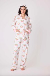 PJ Salvage Love You So Matcha Classic Flannel Pajama Set in White Linen