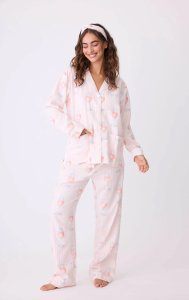 PJ Salvage Rosé  All Day Classic Flannel Pajama Set in Pink Mist
