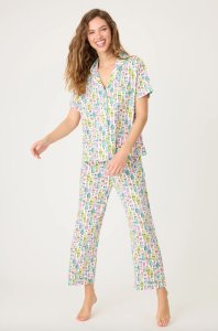 PJ Salvage Whimsy Lipstick Short Sleeve Cotton Jersey Cropped Pajama Set
