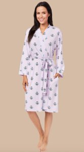 The Cat's Pajamas Women's Queen Bee Pima Knit Cotton Kimono Robe in Lavender