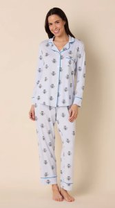 The Cat's Pajamas Women's Queen Bee Pima Knit Cotton Classic Pajama Set in Blue