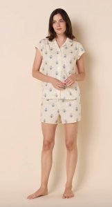 The Cat's Pajamas Women's Queen Bee Luxe Pima Cotton Short Sleeve Short Set in Honey