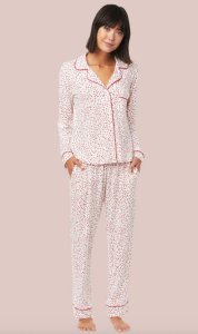 The Cat's Pajamas Women's Confetti Dot Pima Knit Cotton Classic Pajama Set in Red