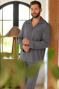 The Cat's Pajamas Men's Classic Pima Knit Cotton Pajama Set in Steel Grey