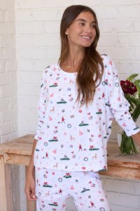 The Cat's Pajamas Women's A Merry Little Stroll Pima Knit Cotton Pullover Set