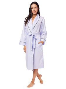 The Cat's Pajamas Women's Classic Periwinkle Luxe Pima Cotton Shawl Collar  Robe
