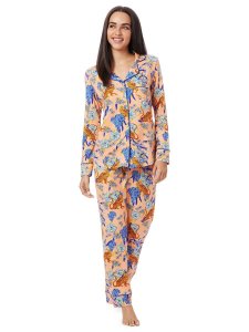 The Cat's Pajamas Women's Tigress Pima Knit Cotton Classic Pajama Set